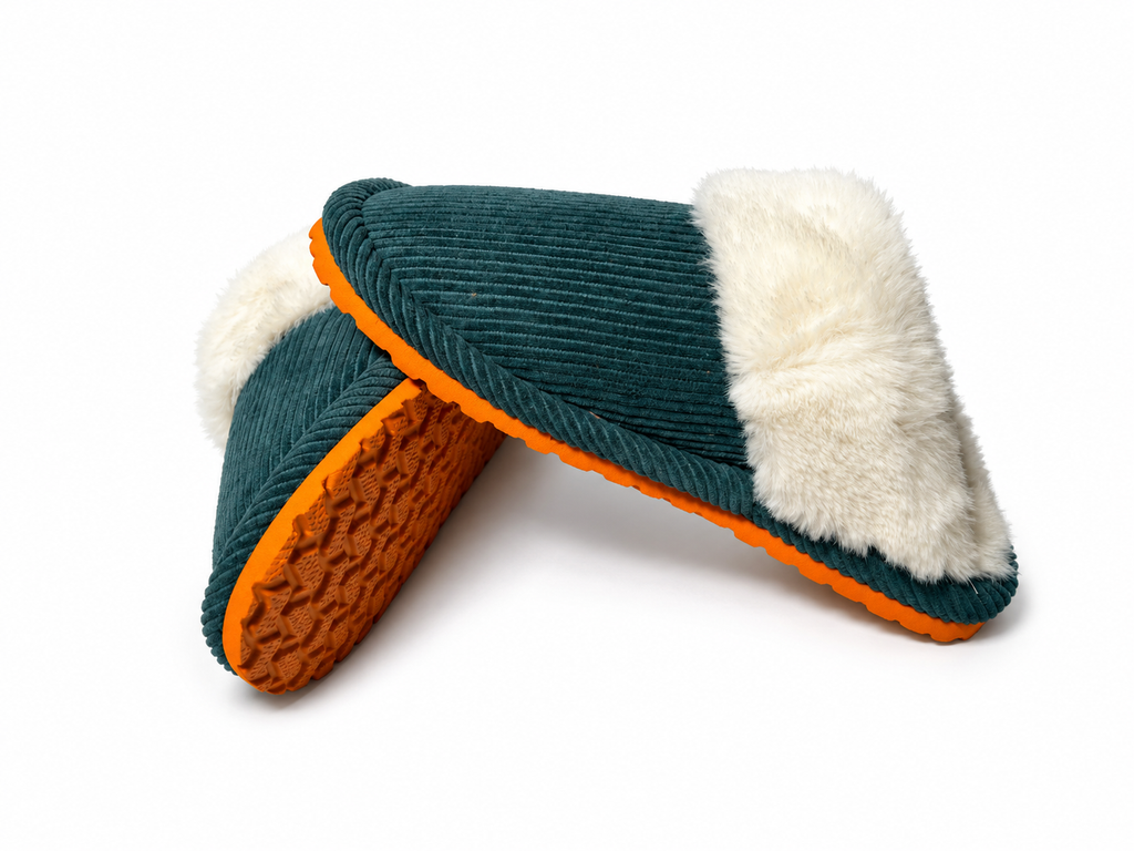 Fur Lined Slippers - Teal